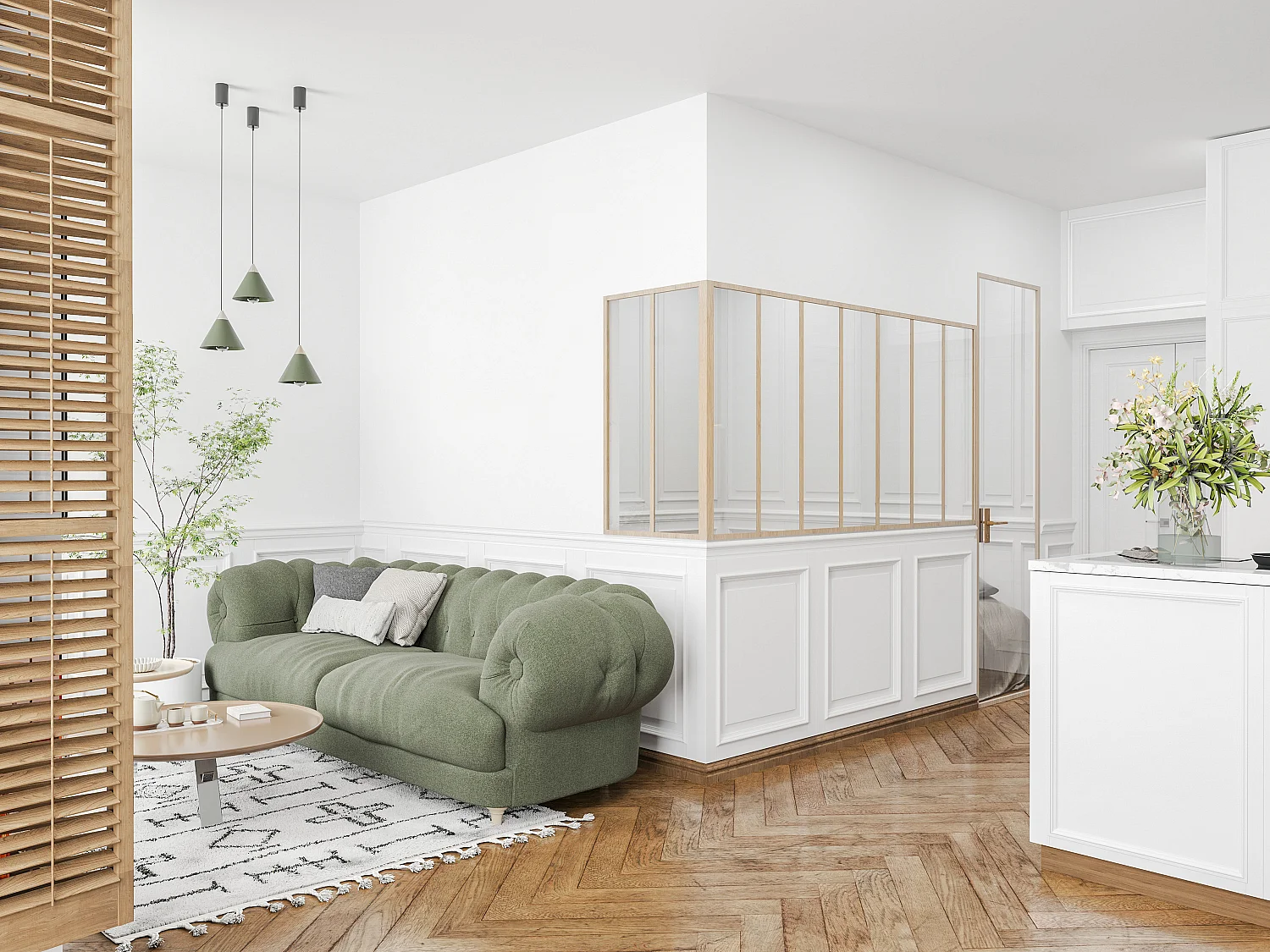 Verrière d'angle d'atelier en aluminium thermolaqué - L210 x L60 x H105 - Naturel clair - BAYVIEW