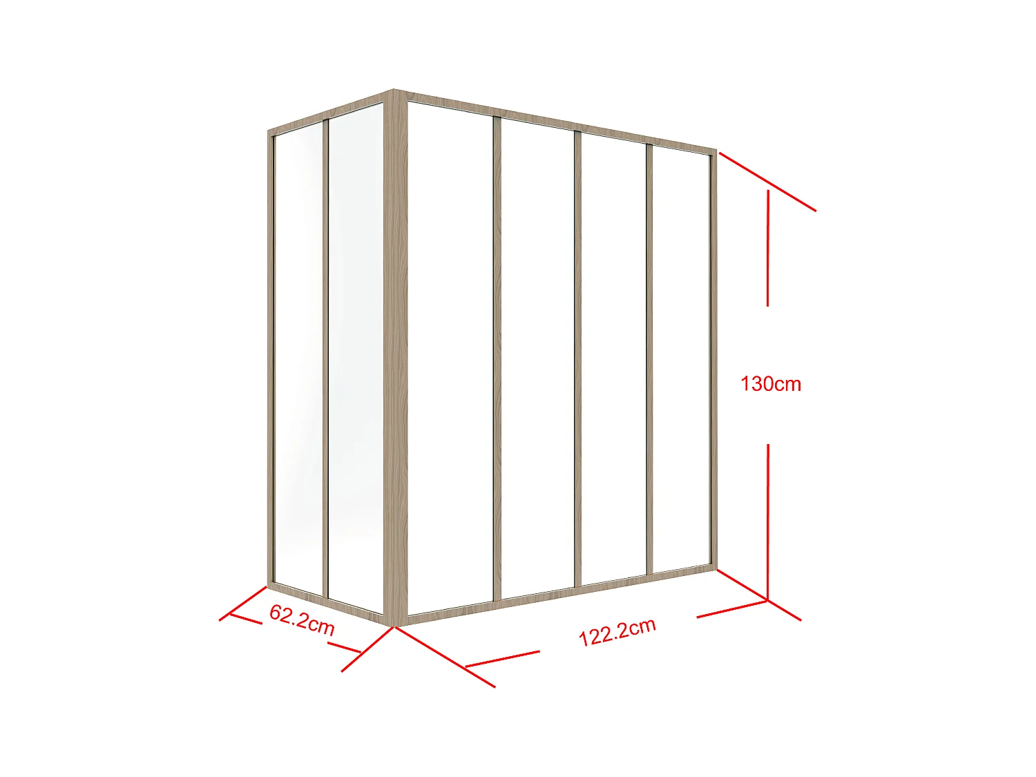 Hjørneglass for verksted i pulverlakkert aluminium - L120 x L60 x H130 - Lys naturlig - BAYVIEW