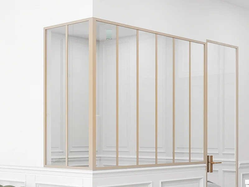 Glaswand Ecklösung - 180 x 60 x 130 cm - thermolackiertes Aluminium - Holzfarben hell - BAYVIEW