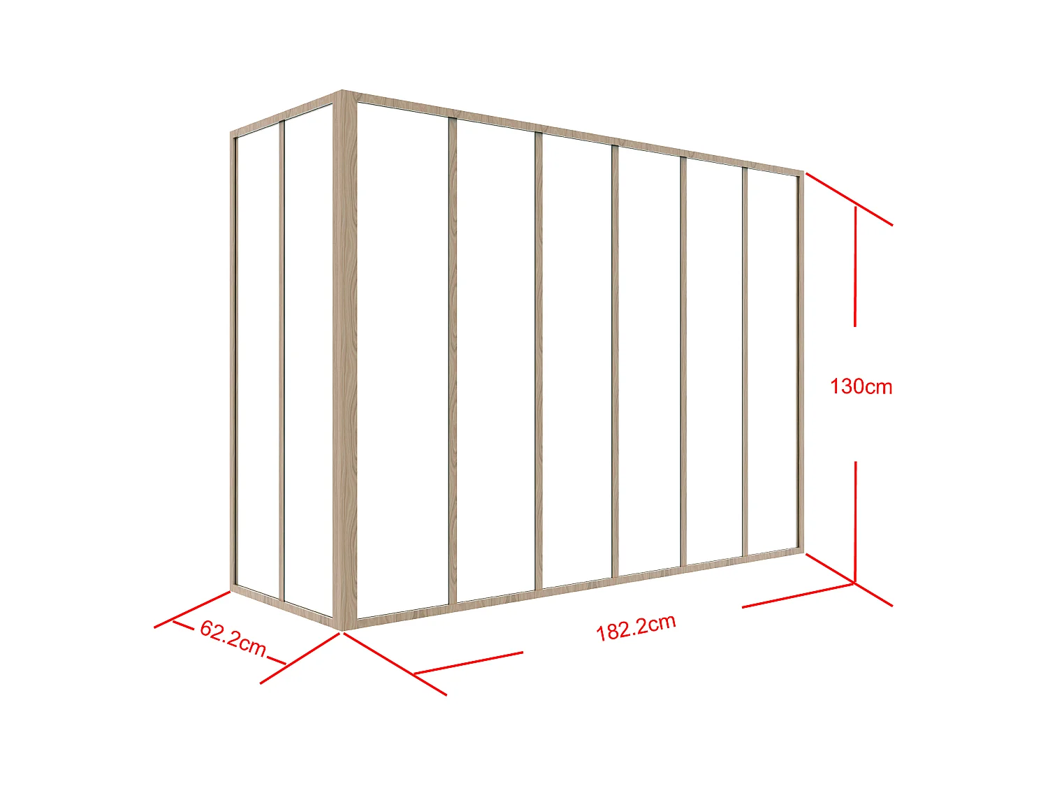 Hjørneglassvegg i termisk lakkert aluminium - L180 x B60 x H130 - Lys naturlig - BAYVIEW
