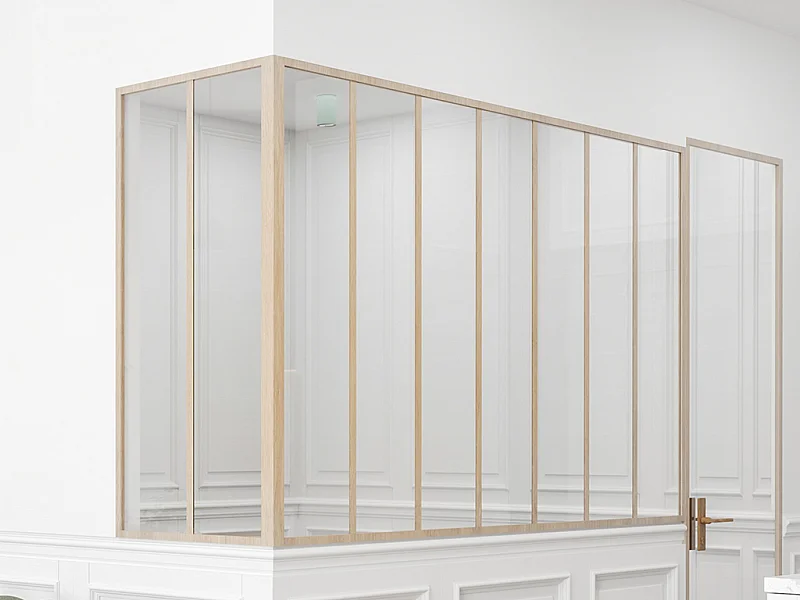 Vetrata angolare L210 x L60 x H130 in Alluminio termolaccato Naturale chiaro  Stile atelier - BAYVIEW