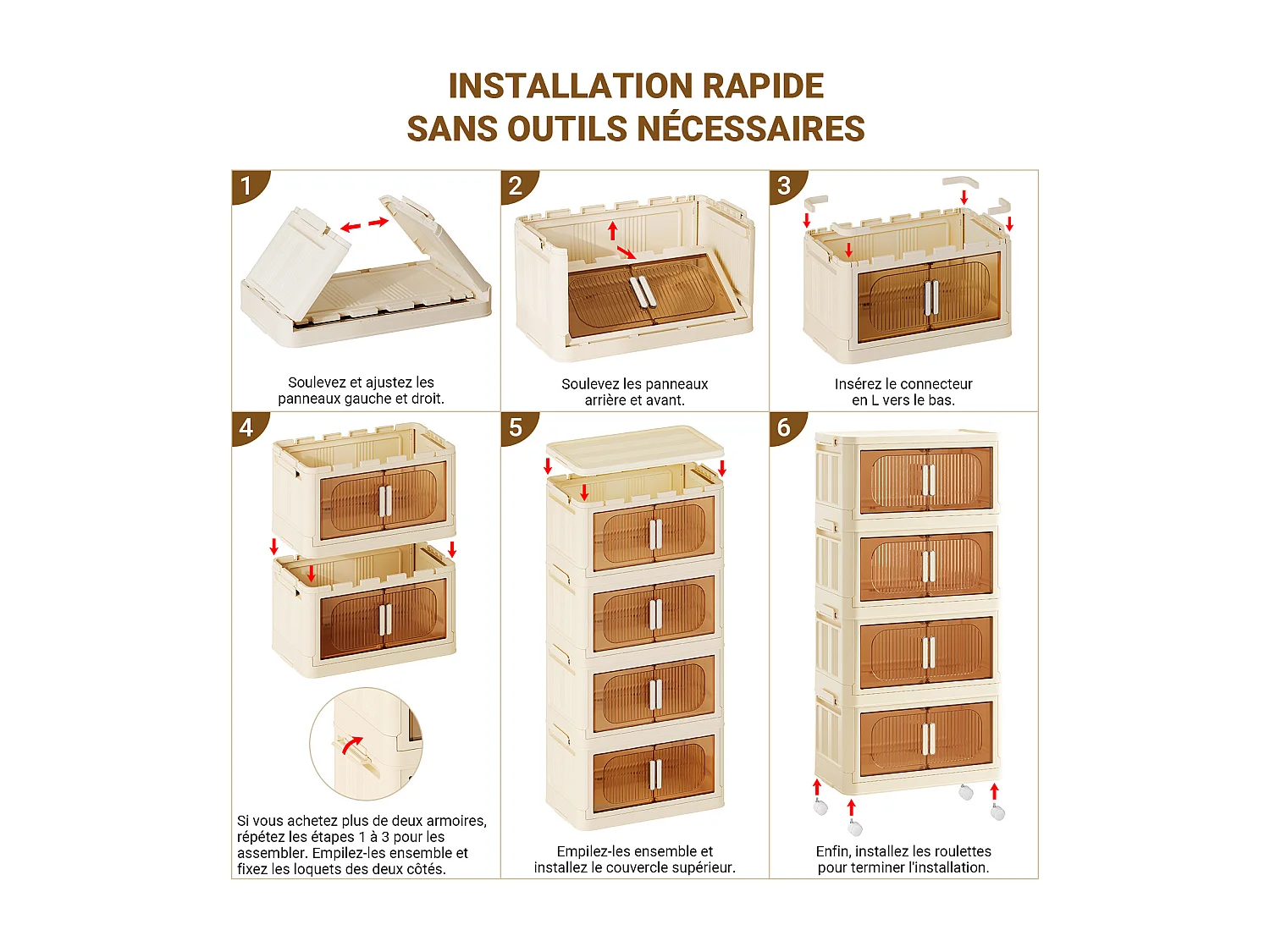 4 Boîte Rangement Plastique, Caisses de Rangement Pliables Transparente, avec 4 roulettes et couvercles - 50x30x104CM