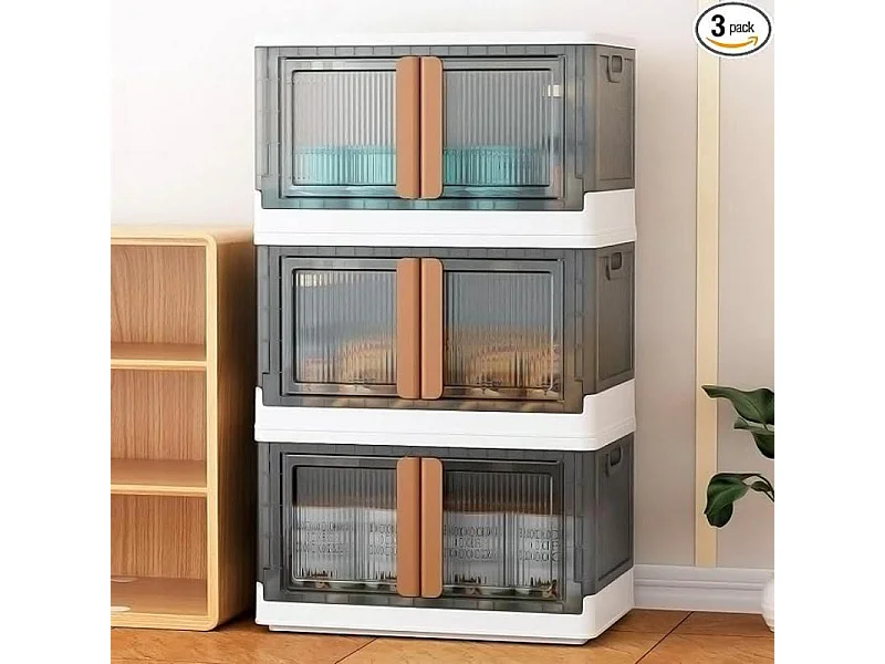 3pcs Boite de Rangement à Roulettes 32L - Caisses de Rangement Transparente - Pliable Empilable Pour Vetements Jouets Livres