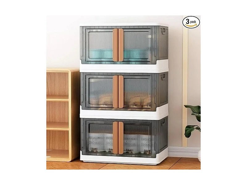 3pcs Boite de Rangement à Roulettes 32L - Caisses de Rangement Transparente - Pliable Empilable Pour Vetements Jouets Livres