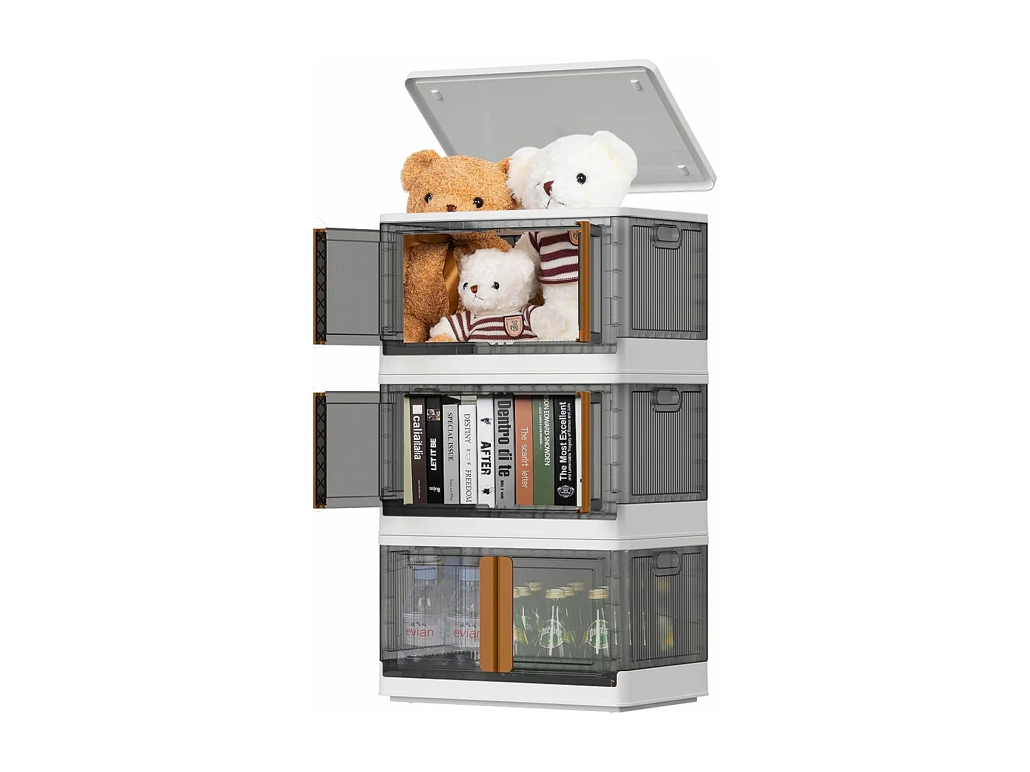 3pcs Boite de Rangement à Roulettes 32L - Caisses de Rangement Transparente - Pliable Empilable Pour Vetements Jouets Livres