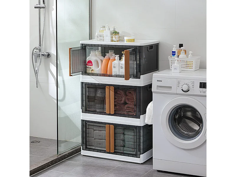 3pcs Boite de Rangement à Roulettes 32L - Caisses de Rangement Transparente - Pliable Empilable Pour Vetements Jouets Livres