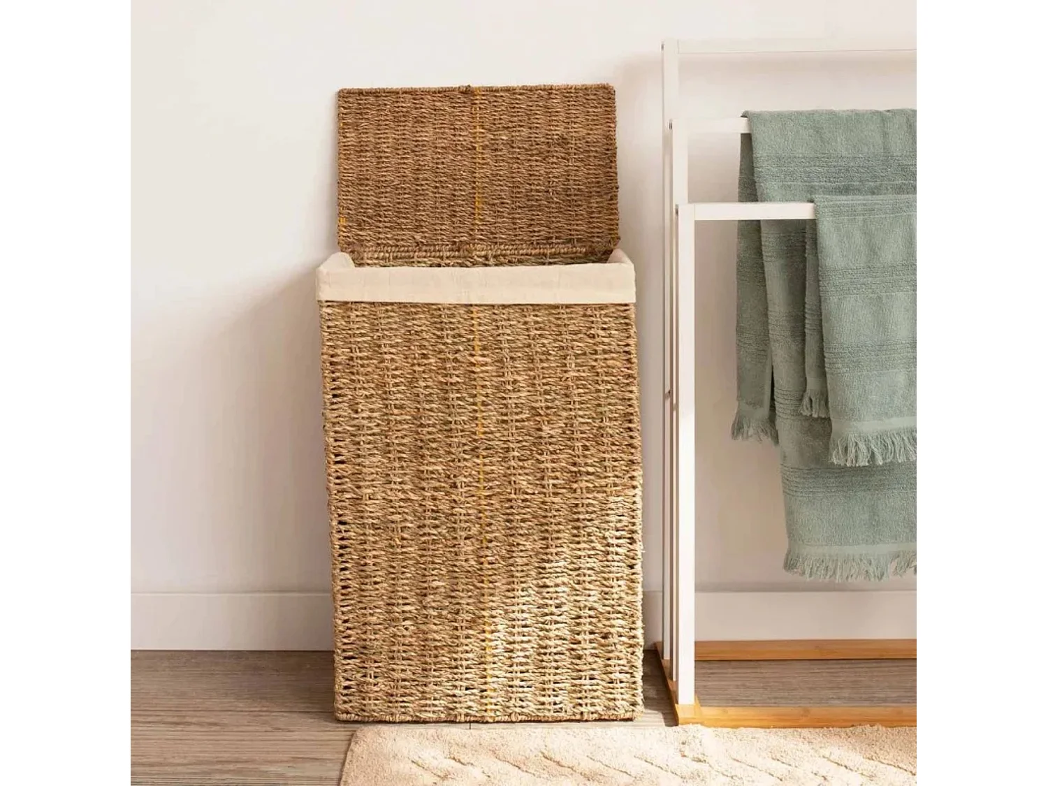 WELL HOME - Panier conteneur pour vêtements ou linge, format rectangulaire 40L