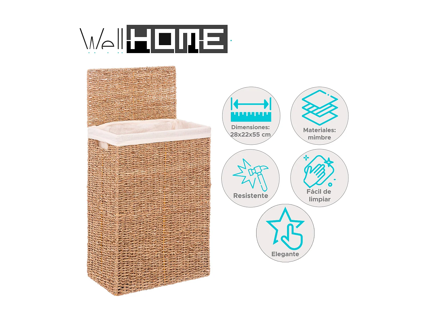 WELL HOME - Panier conteneur pour vêtements ou linge, format rectangulaire 40L