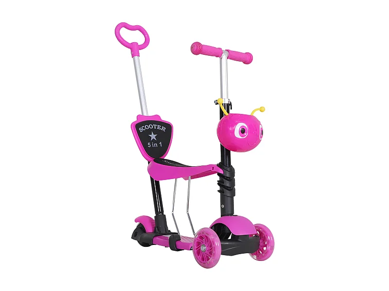 Trottinette pour enfants trottinette 3 roues évolutive 3 en 1 hauteur guidon réglable canne telescopique selle dossier amovible rose