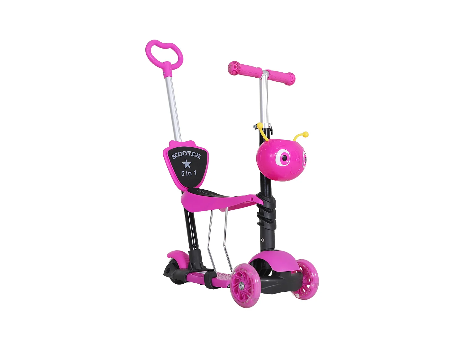 Trottinette pour enfants trottinette 3 roues évolutive 3 en 1 hauteur guidon réglable canne telescopique selle dossier amovible rose