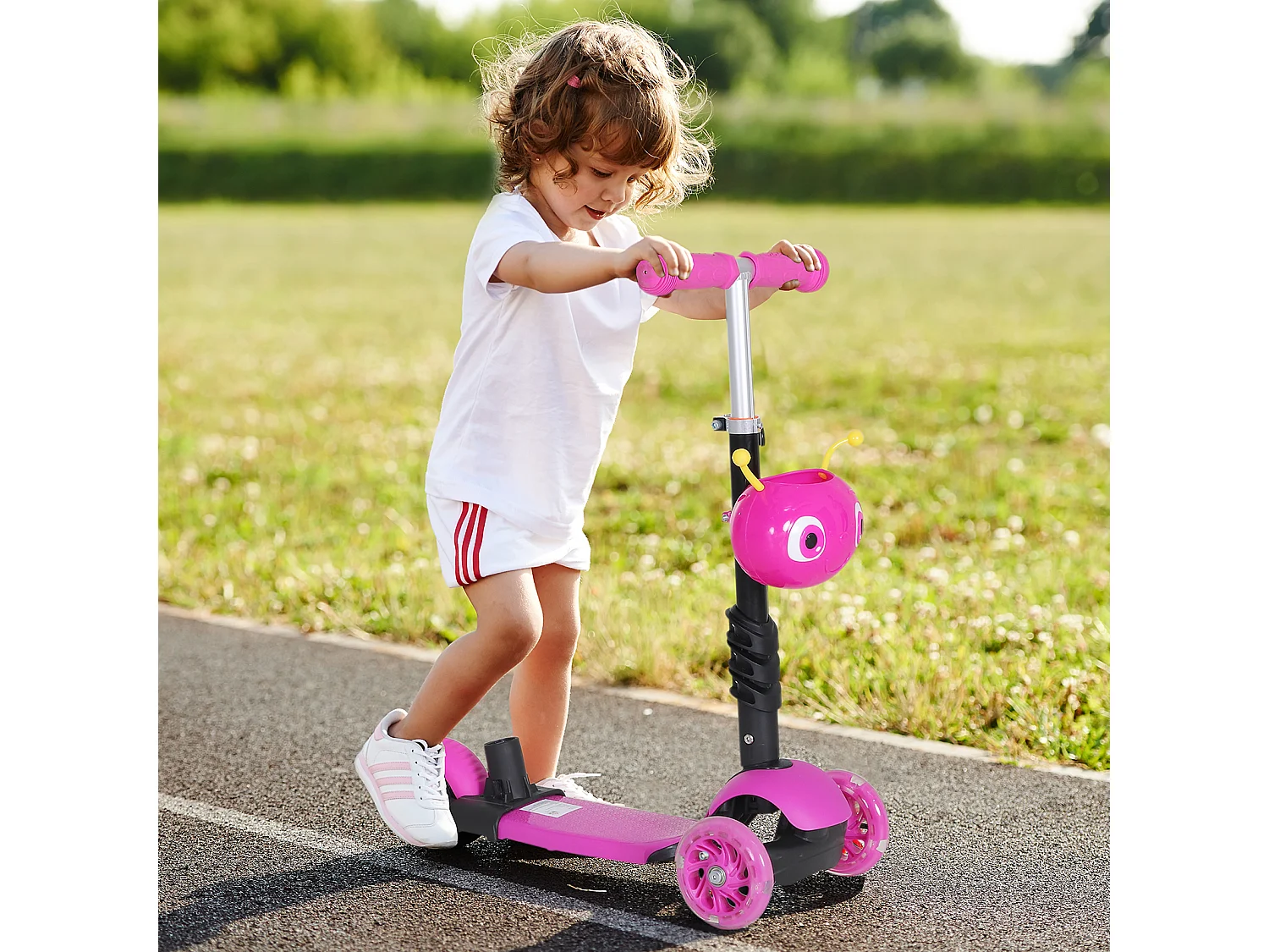 Trottinette pour enfants trottinette 3 roues évolutive 3 en 1 hauteur guidon réglable canne telescopique selle dossier amovible rose