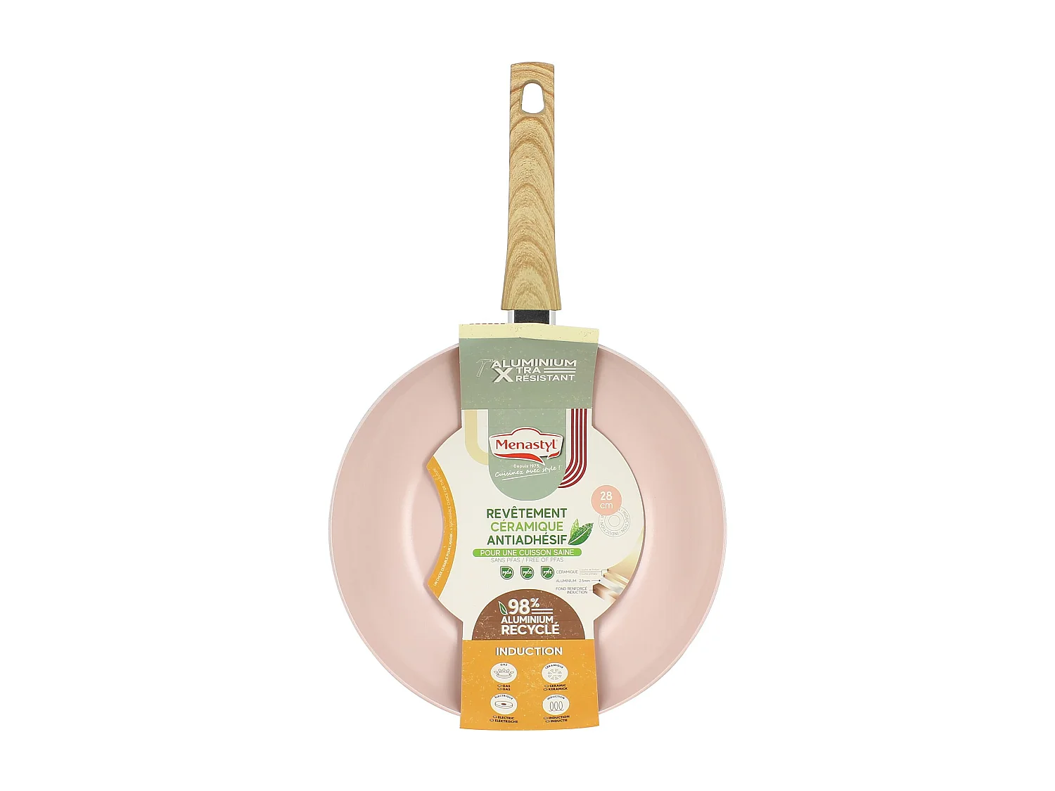 Menastyl - Wok Colorama 28cm En Aluminium Recycle Rose Induction