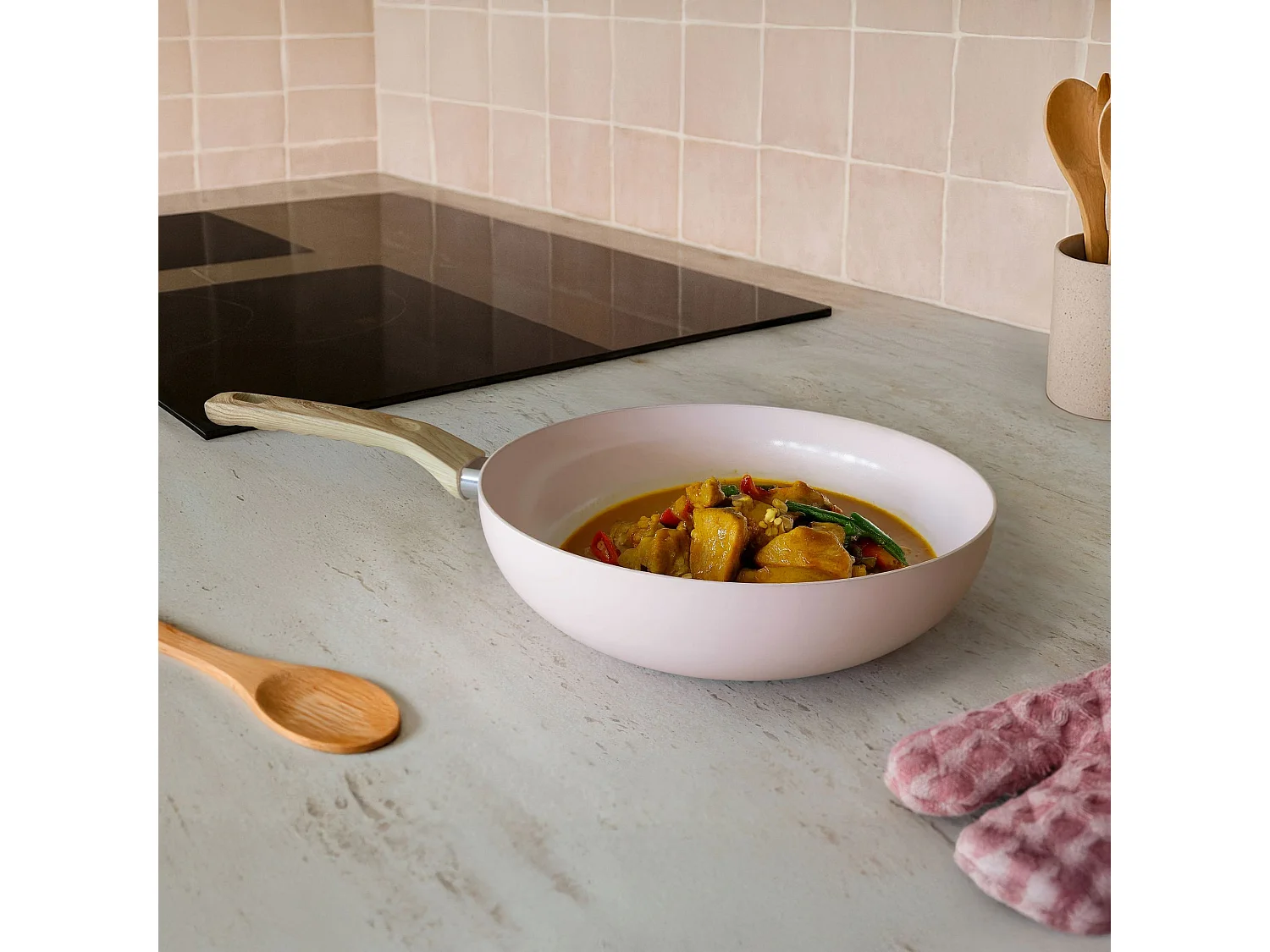 Menastyl - Wok Colorama 28cm En Aluminium Recycle Rose Induction