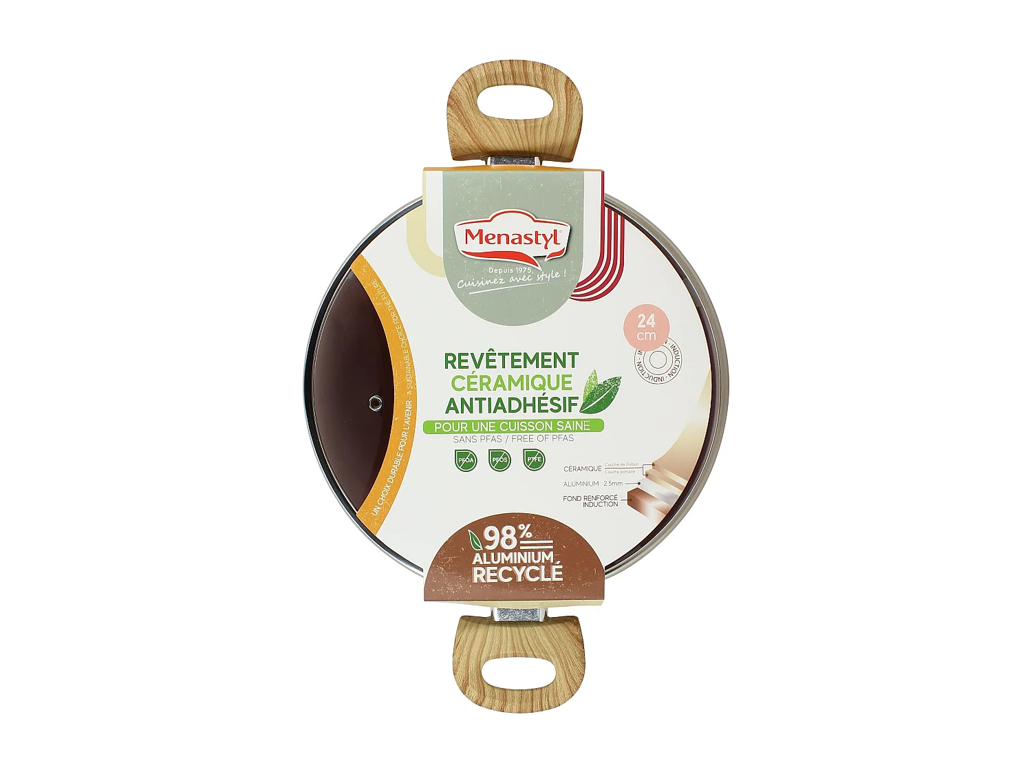 Menastyl - Faitout Colorama 24cm En Aluminium Recycle Rose Couvercle En Verre