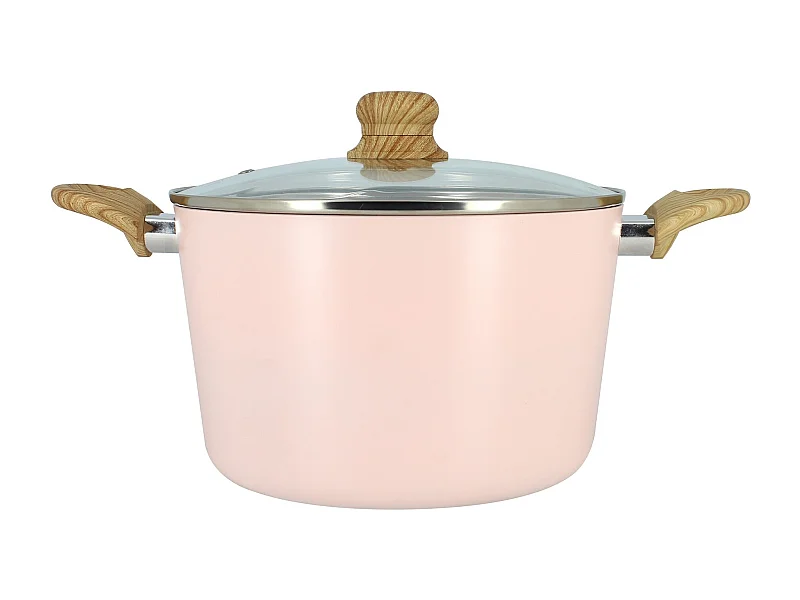 Menastyl - Faitout Colorama 24cm En Aluminium Recycle Rose Couvercle En Verre