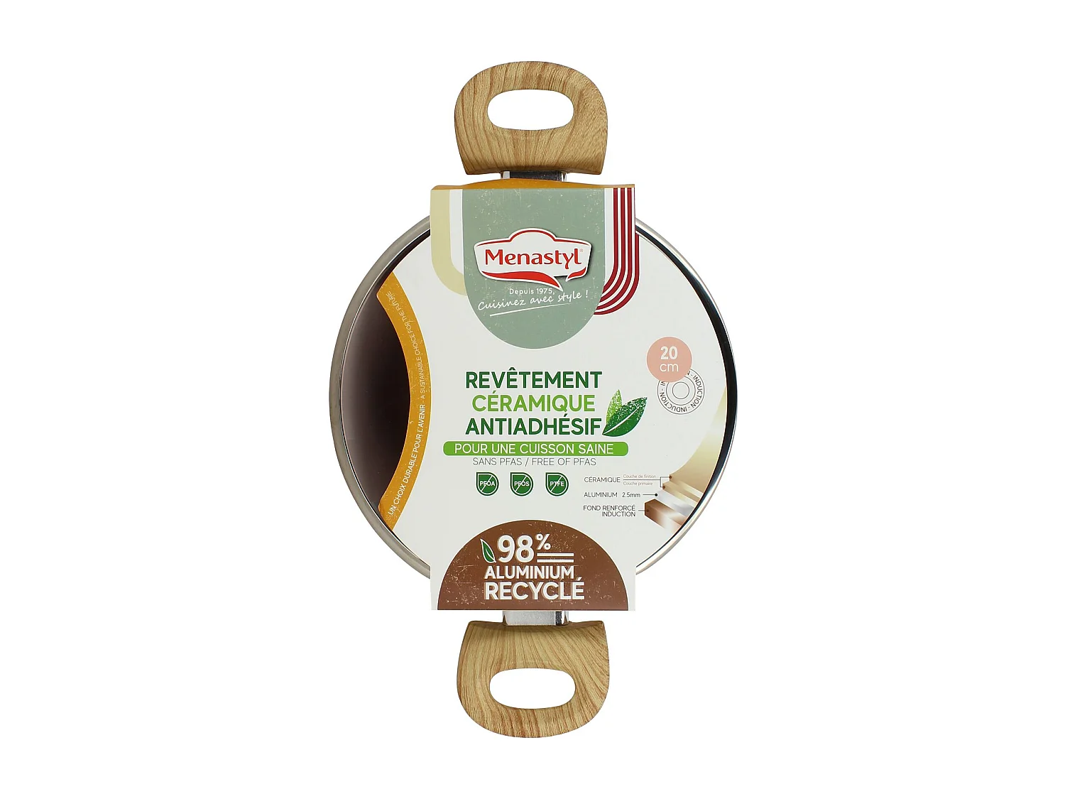 Menastyl - Faitout Colorama 20cm En Aluminium Recycle Rose Couvercle En Verre