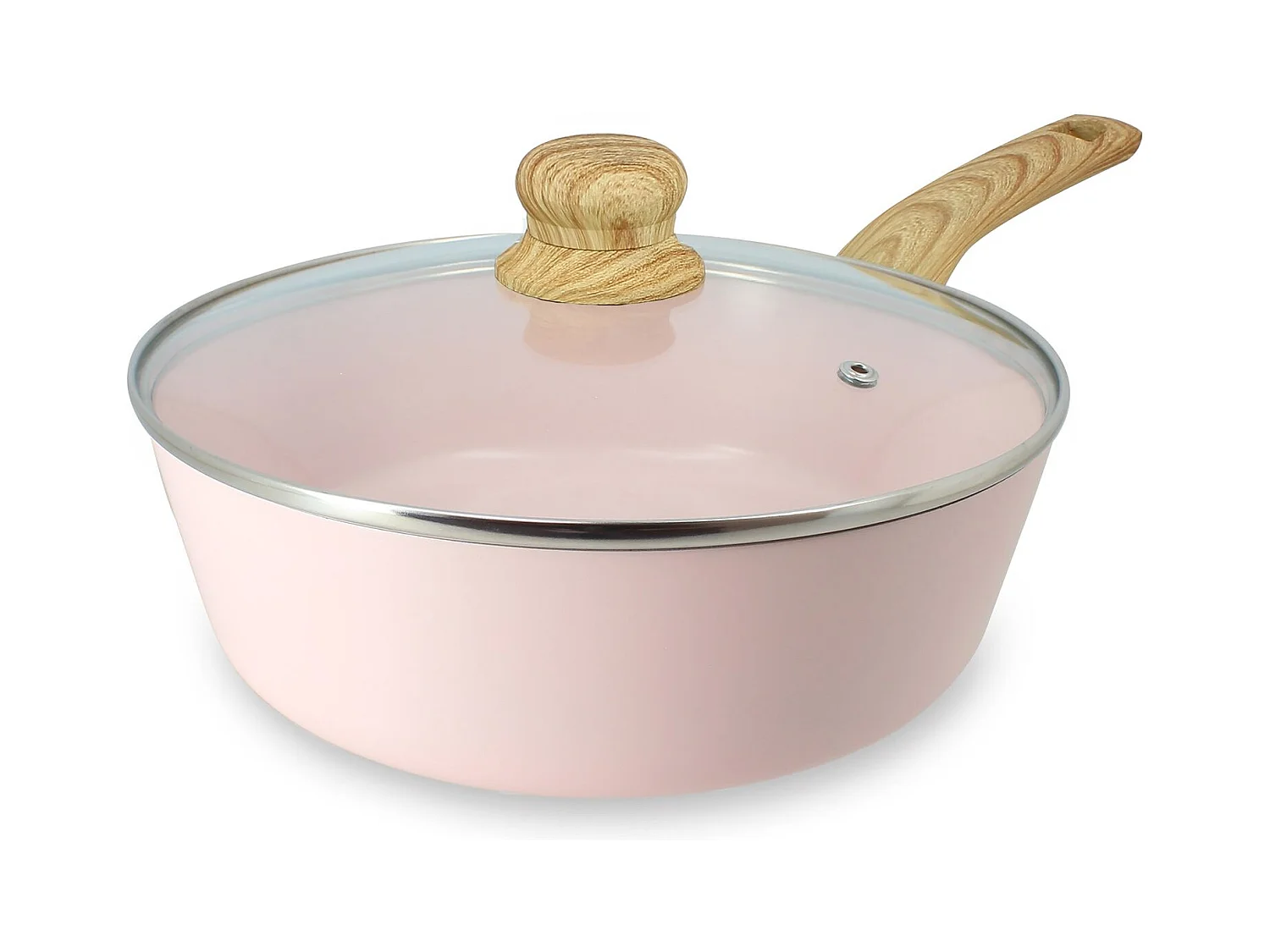 Menastyl - Sauteuse Colorama 24cm En Aluminium Recycle Rose Couvercle En Verre