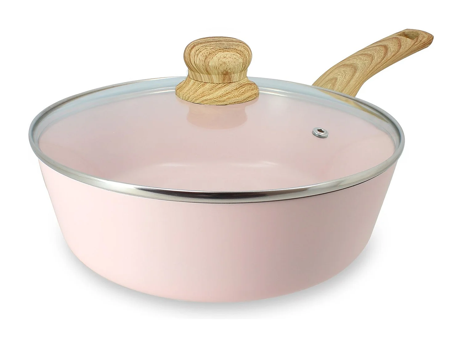 Menastyl - Sauteuse Colorama 24cm En Aluminium Recycle Rose Couvercle En Verre