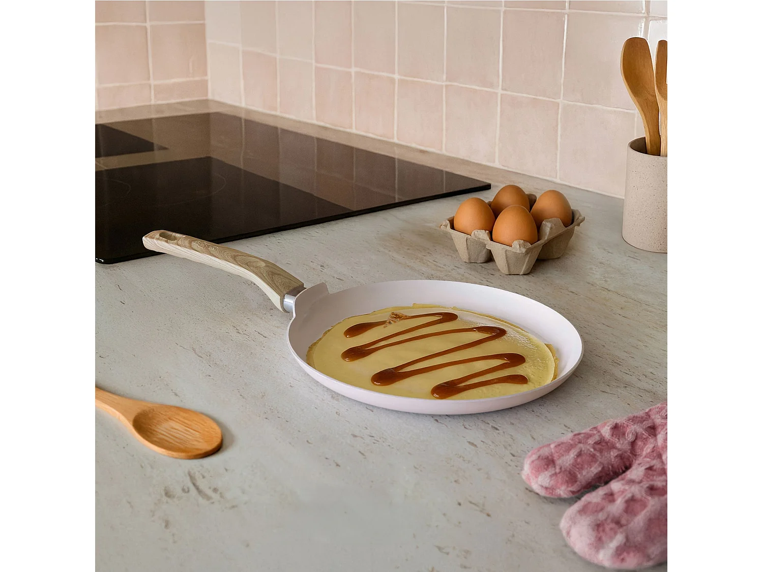 Menastyl - Crepiere Colorama 26cm En Aluminium Recycle Rose Induction