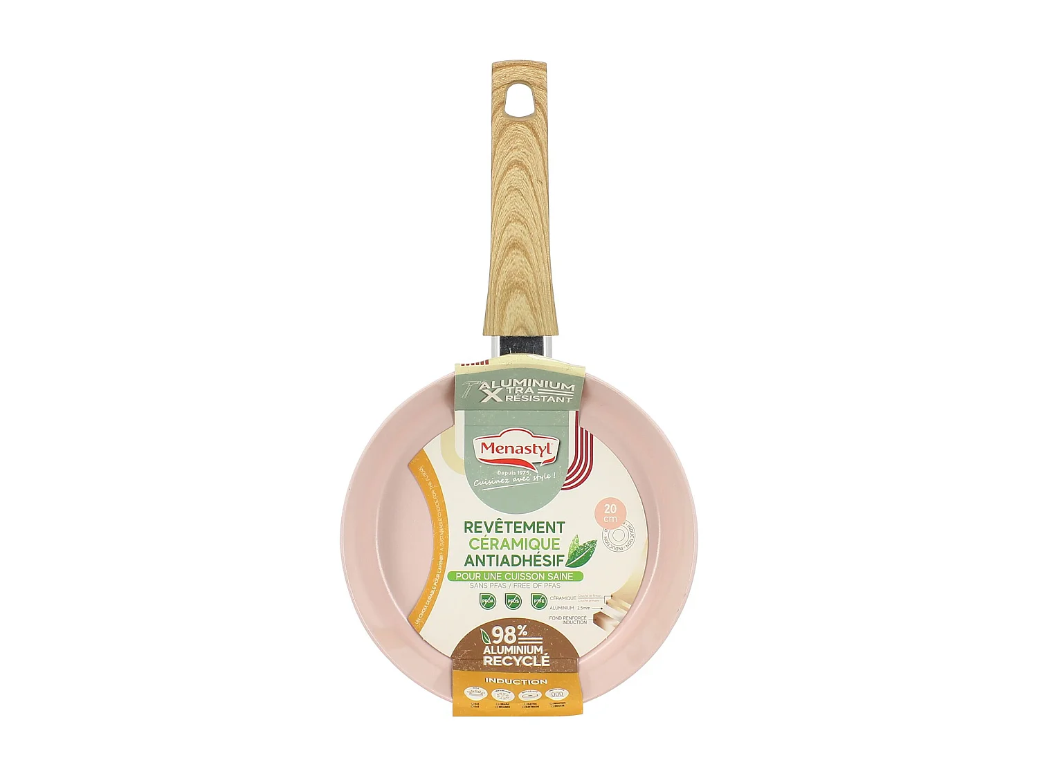 Menastyl - Poele Colorama 20cm En Aluminium Recycle Rose Induction