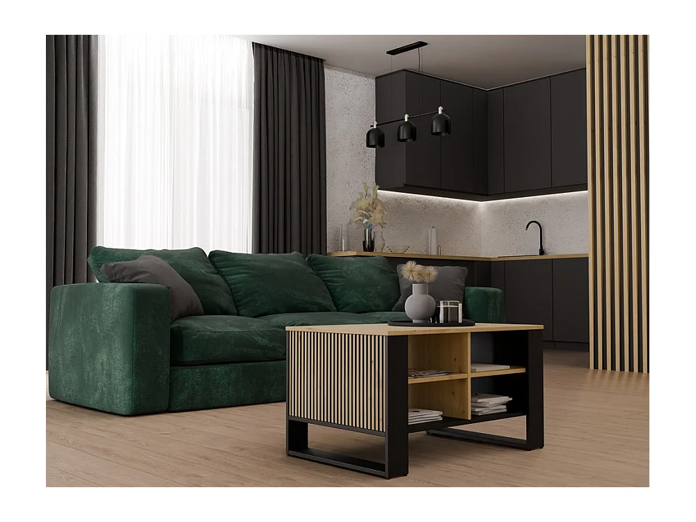 Ława Modern 4P SLIM | Dąb Artisan Czarny | 90x58x50 | Stolik Kawowy