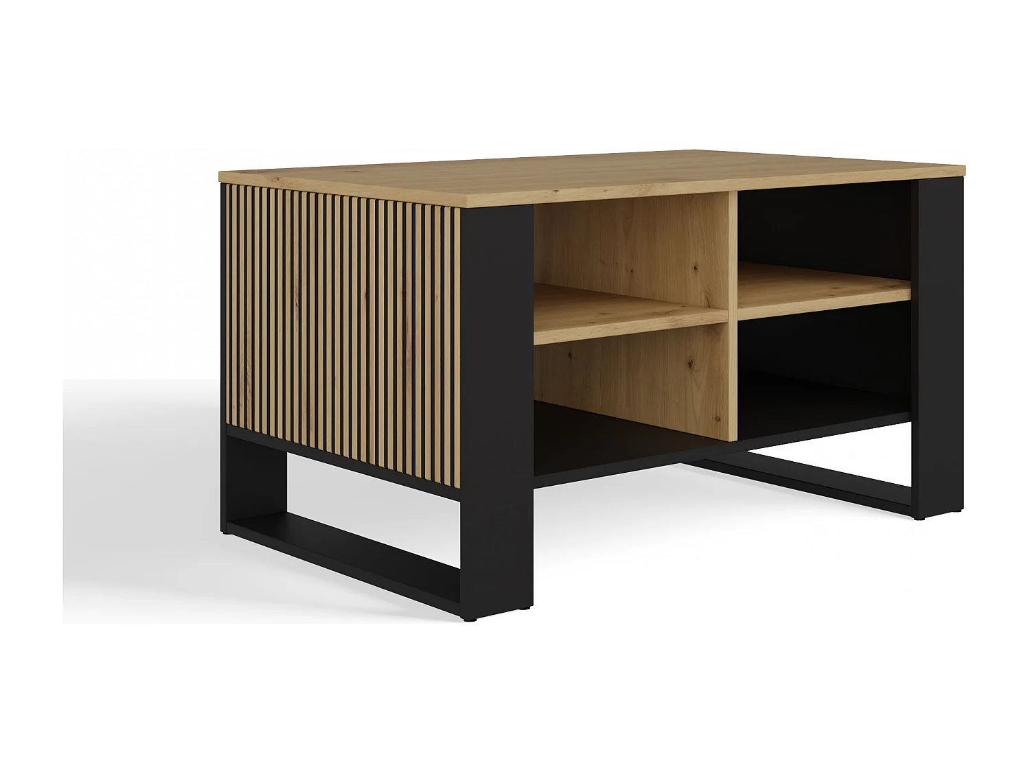 MINI - Tavolino industriale rettangolare - 90x58x50 - Tavolino con due ripiani effetto doghe