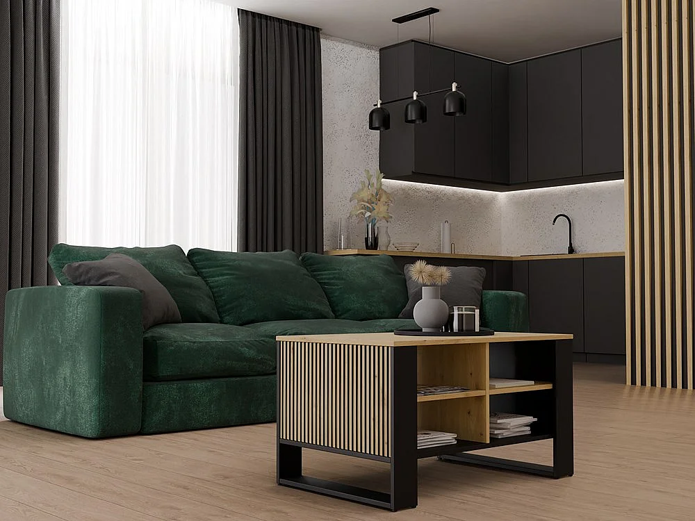 MINI - Tavolino industriale rettangolare - 90x58x50 - Tavolino con due ripiani effetto doghe