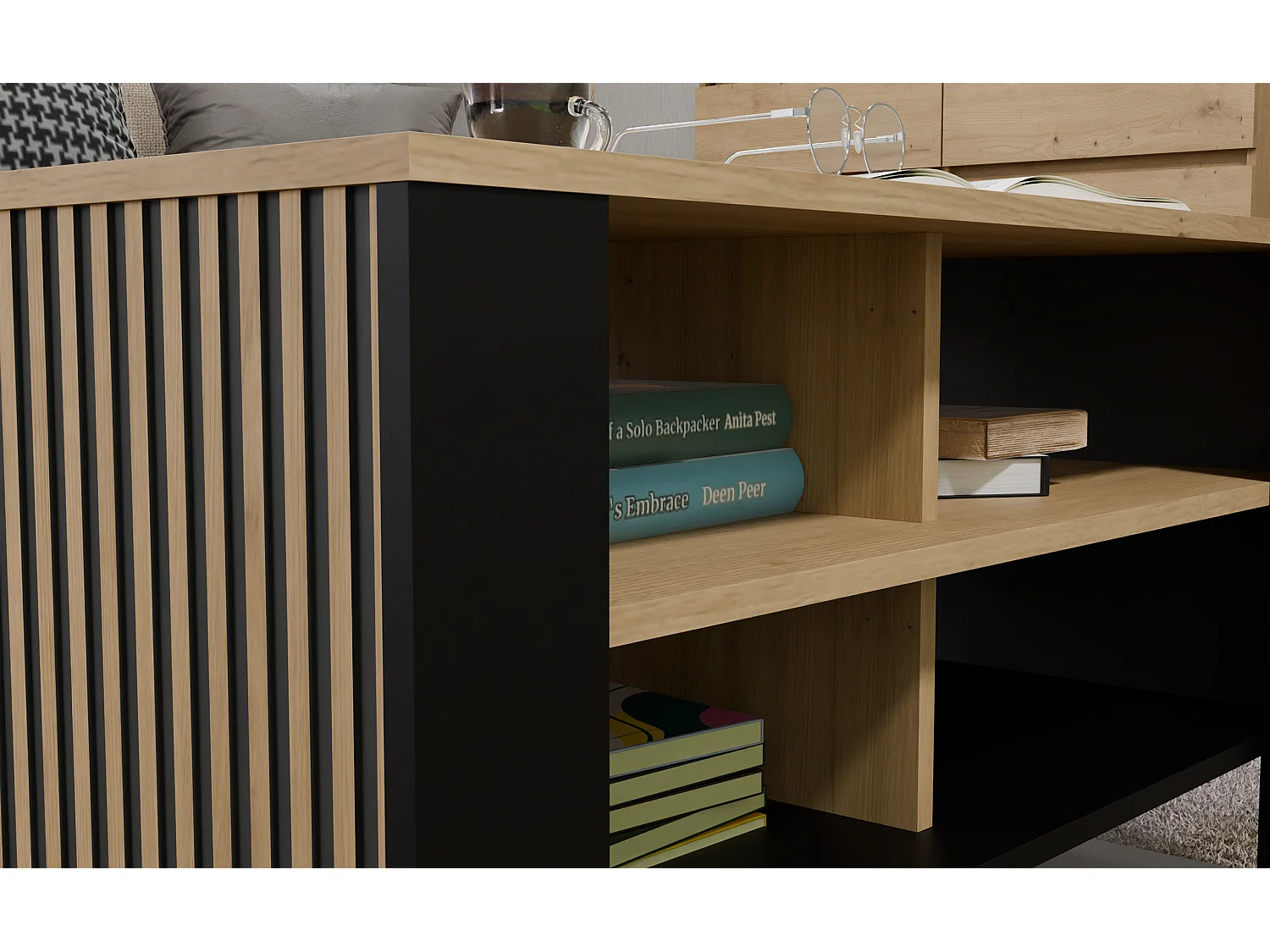 MINI - Tavolino industriale rettangolare - 90x58x50 - Tavolino con due ripiani effetto doghe