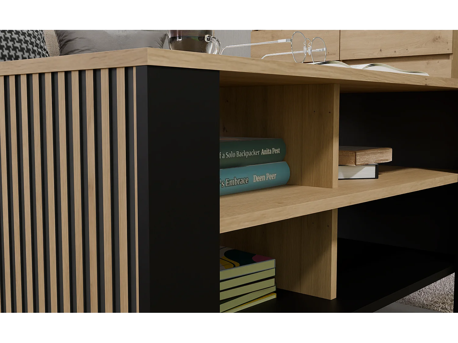 MINI - Tavolino industriale rettangolare - 90x58x50 - Tavolino con due ripiani effetto doghe