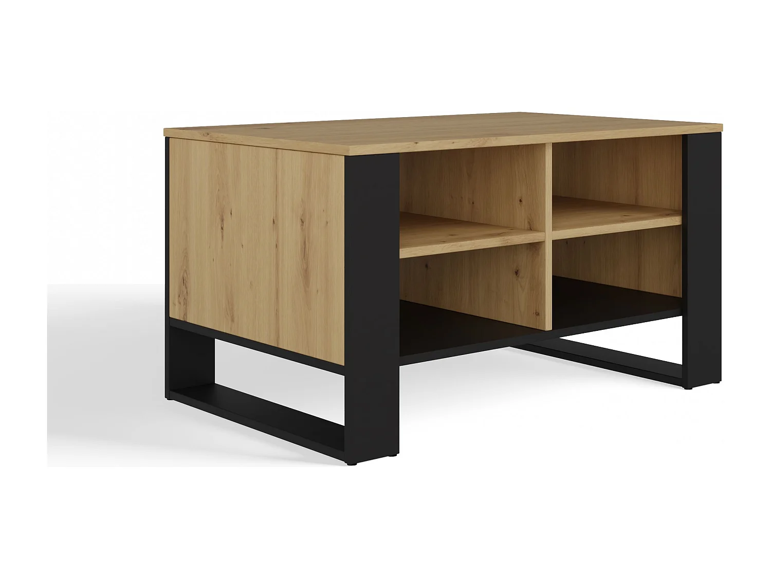 MINI - Table basse rectangulaire industrielle - 90x58x50 - Table basse avec deux étagères