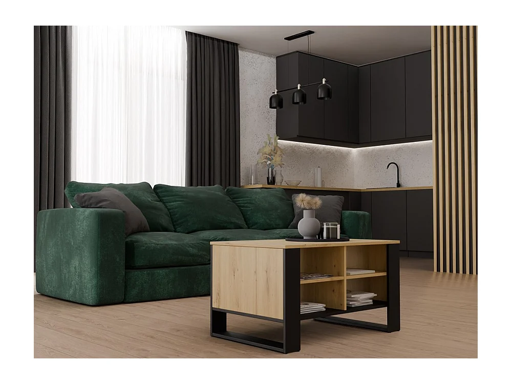 Model Stolik Modern 4P | Dąb Artisan Czarny | 90x58x50cm | Ława Kawowa