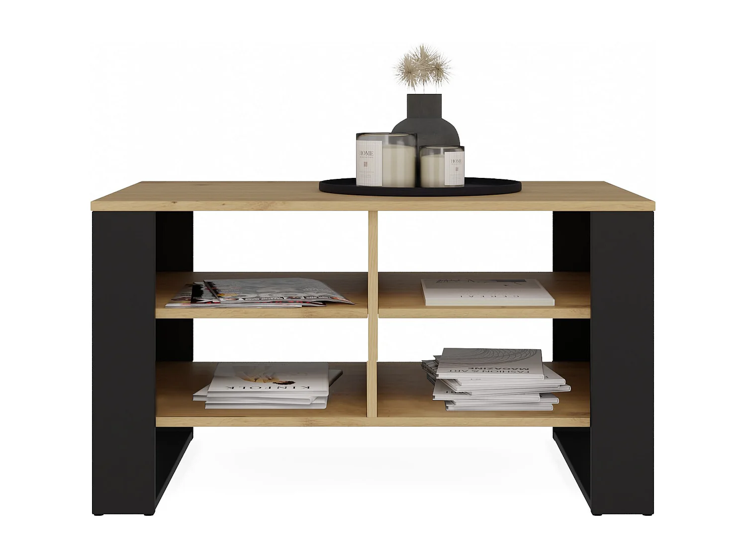 Model Stolik Modern 4P | Dąb Artisan Czarny | 90x58x50cm | Ława Kawowa
