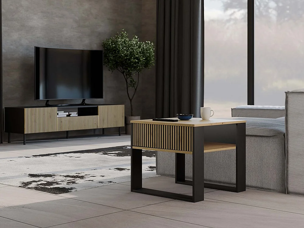 MINI - Tavolino industriale quadrato - 58x58x50 - Tavolino con ripiano