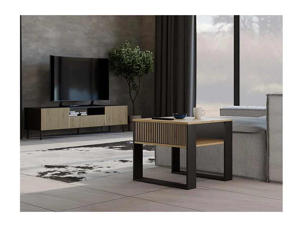 MINI – Quadratischer Industrie-Couchtisch – 58 x 58 x 50 – Couchtisch mit Ablage