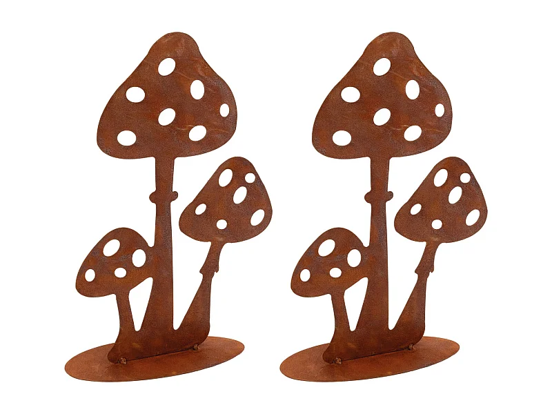 Décor champignons sur pied en métal vieilli Lot de 2