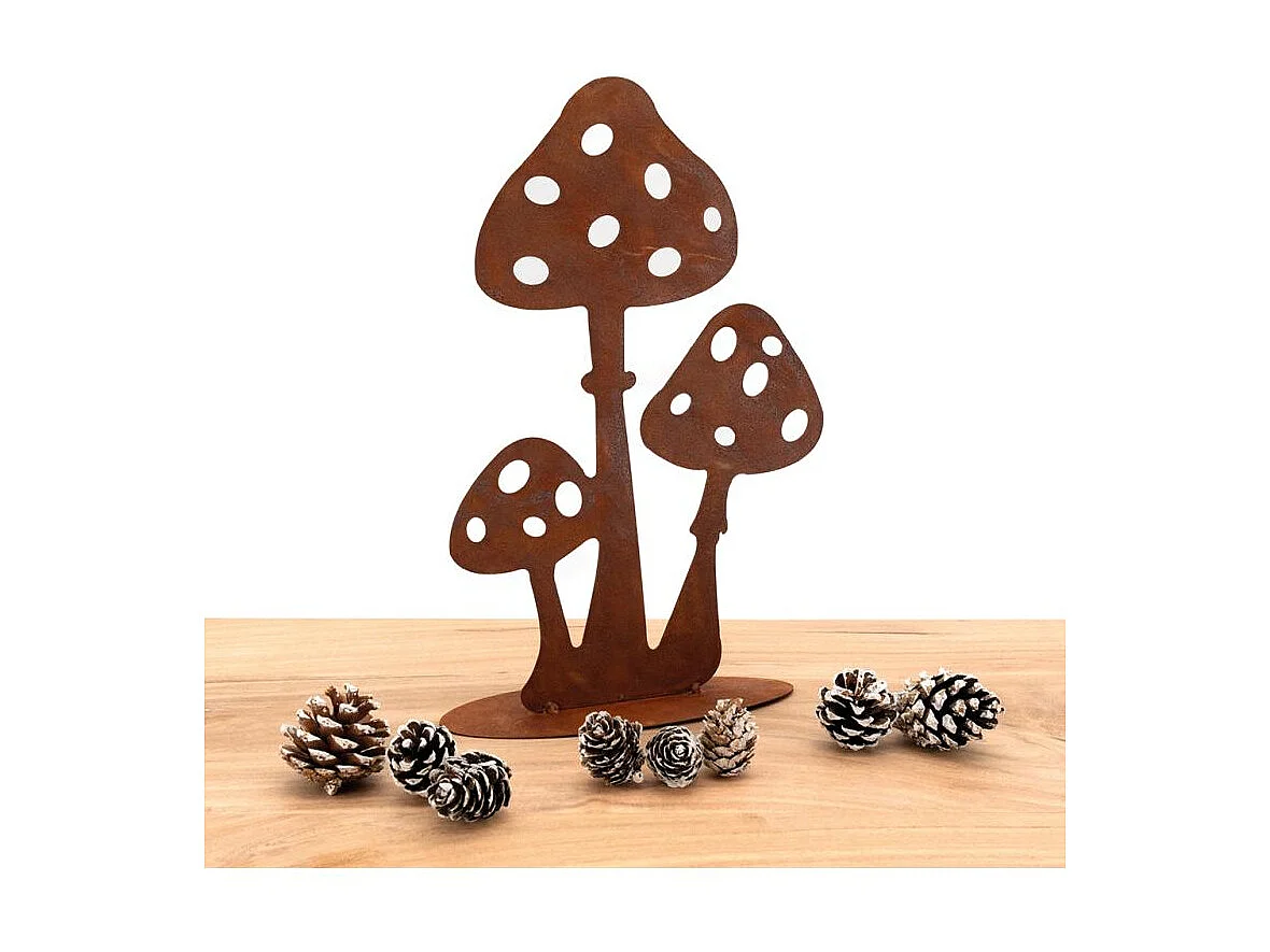 Décor champignons sur pied en métal vieilli Lot de 2