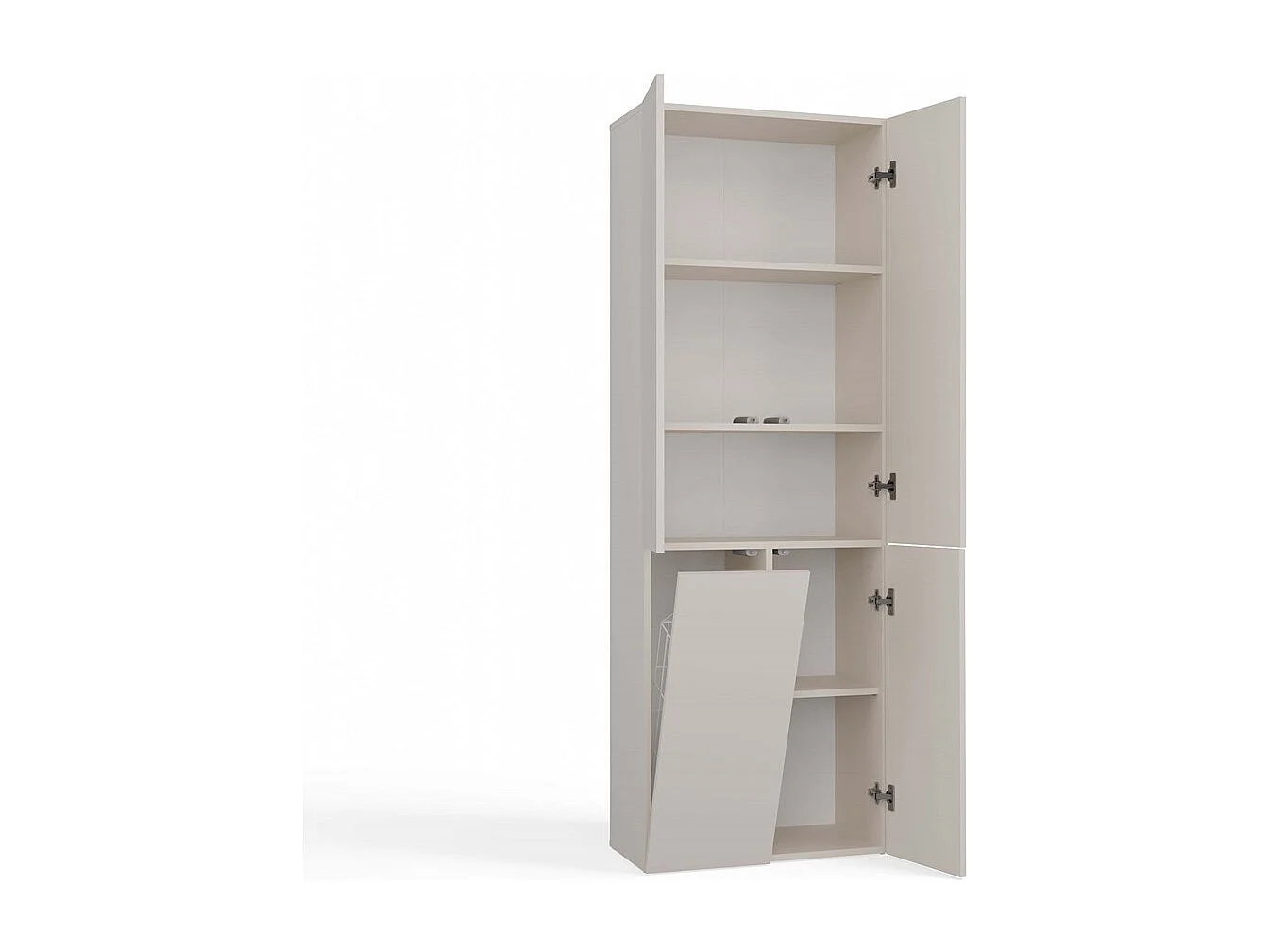 RORY - Armoire de salle de bain avec panier - Dimensions 174x60x30 - Meuble de rangement salle de bain espace buanderie - Beige