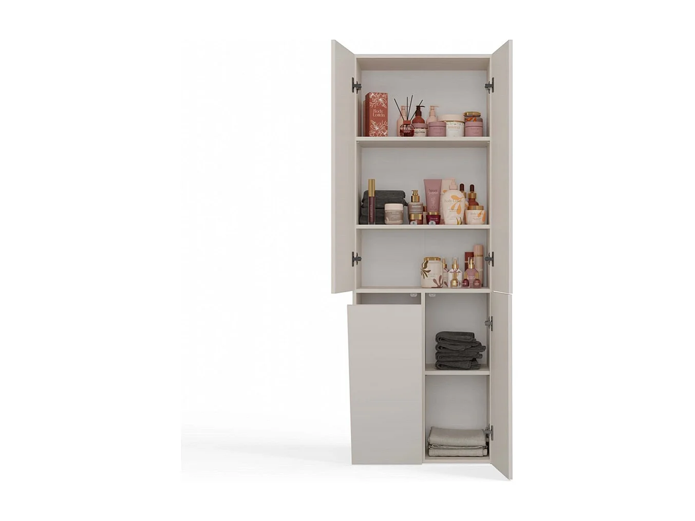 RORY - Armoire de salle de bain avec panier - Dimensions 174x60x30 - Meuble de rangement salle de bain espace buanderie - Beige