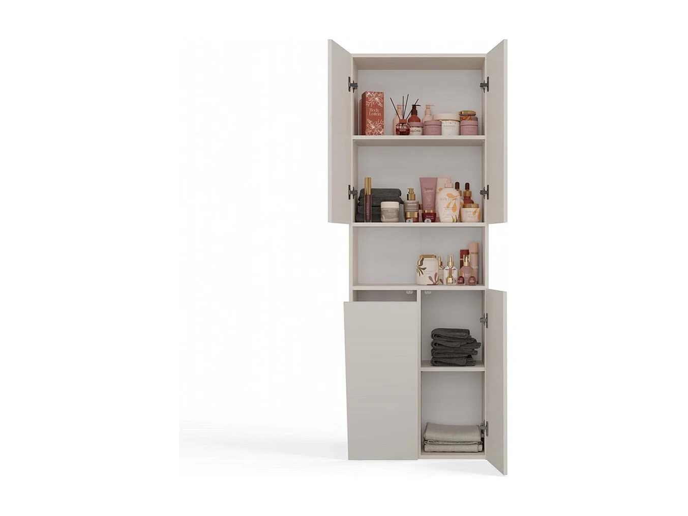 Słupek Łazienkowy Nel 1K DK |  Kaszmir | 60x30x174 cm | Regał Z Koszem