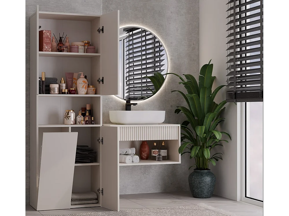 Słupek Łazienkowy Nel 1K DK |  Kaszmir | 60x30x174 cm | Regał Z Koszem