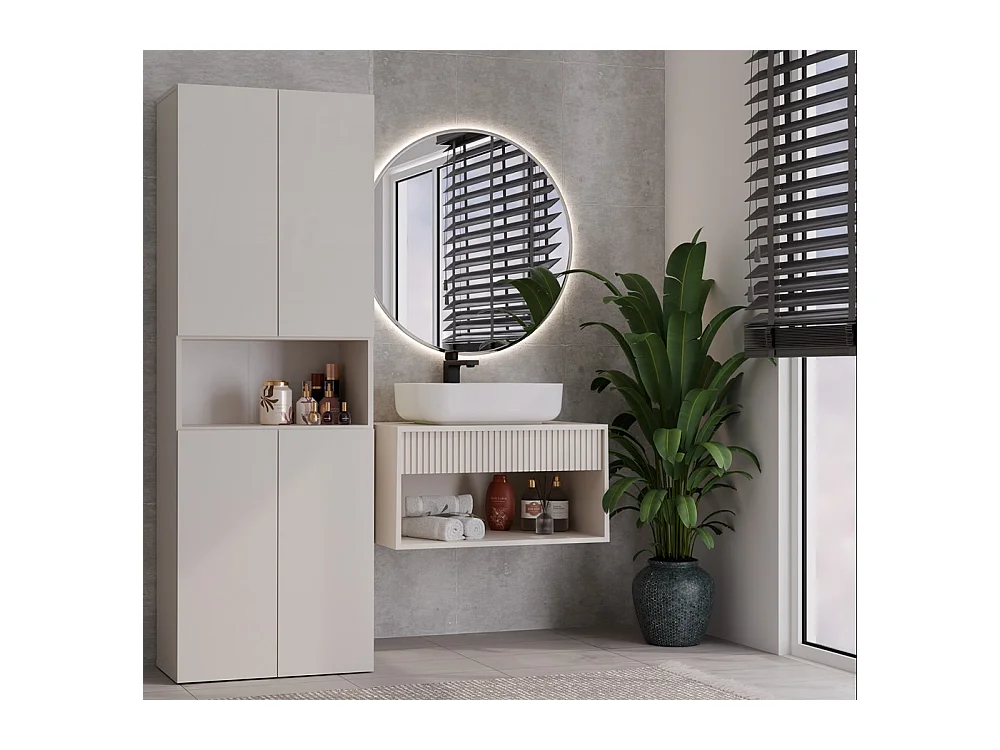 GLAZE - Armoire de salle de bain avec panier à ligne - Style moderne - 174x60x30 cm - Colonne sdb - Beige