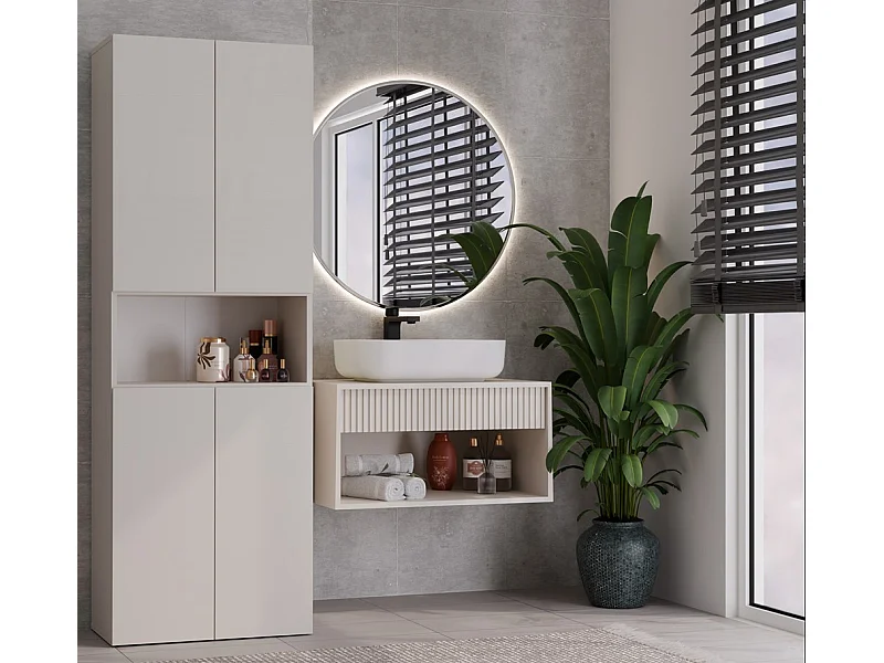 GLAZE - Mueble de cuarto de baño con cesta - Estilo moderno - 174x60x30 cm - Columna de cuarto de baño