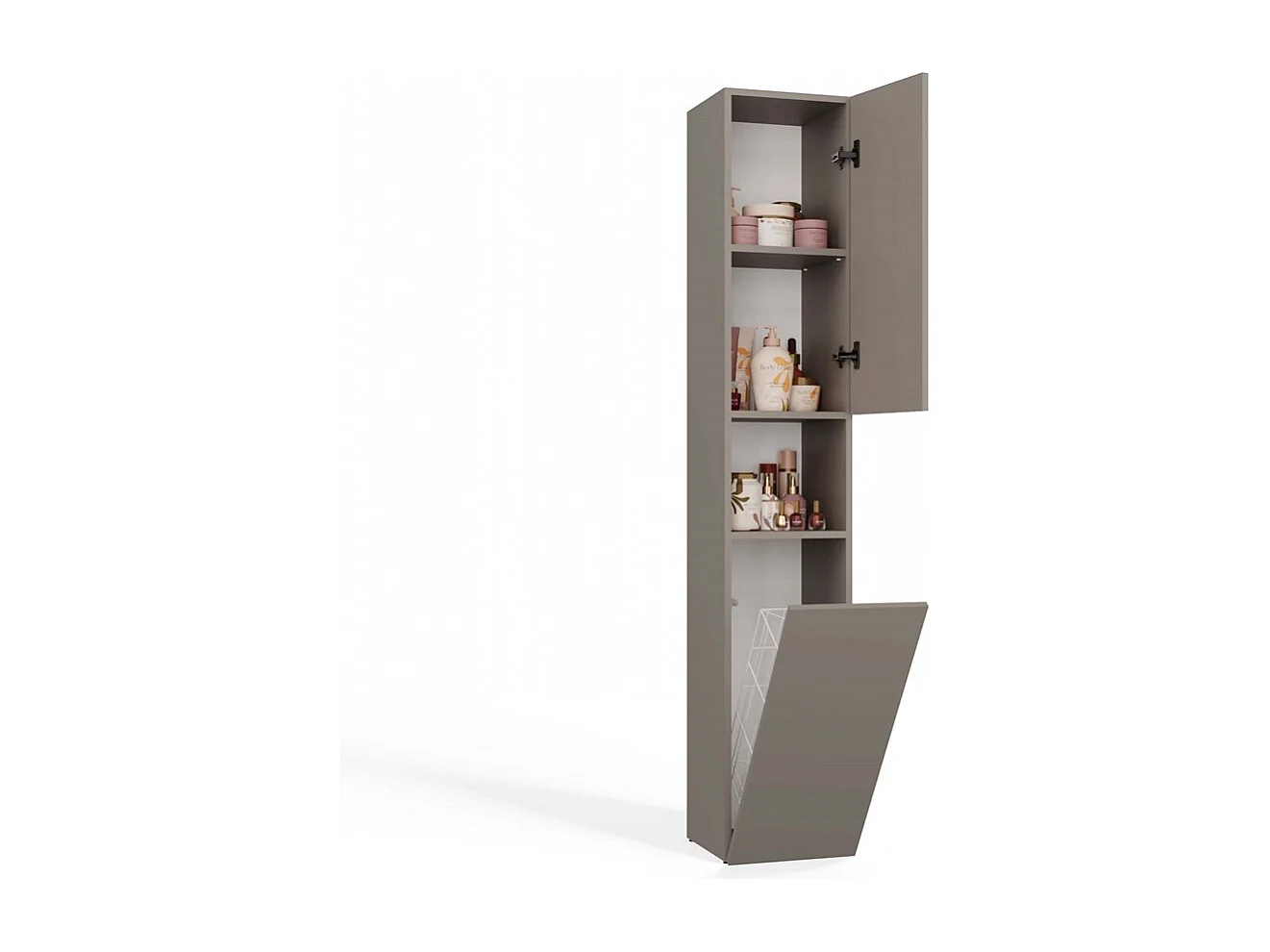 HORTI - Meuble salle de bain avec panier à linge - 31x30x174 cm - Colonne rangement SDB - Gris