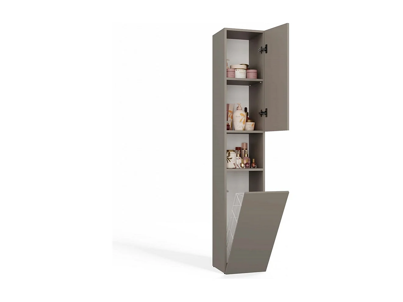 HORTI - Meuble salle de bain avec panier à linge - 31x30x174 cm - Colonne rangement SDB - Gris