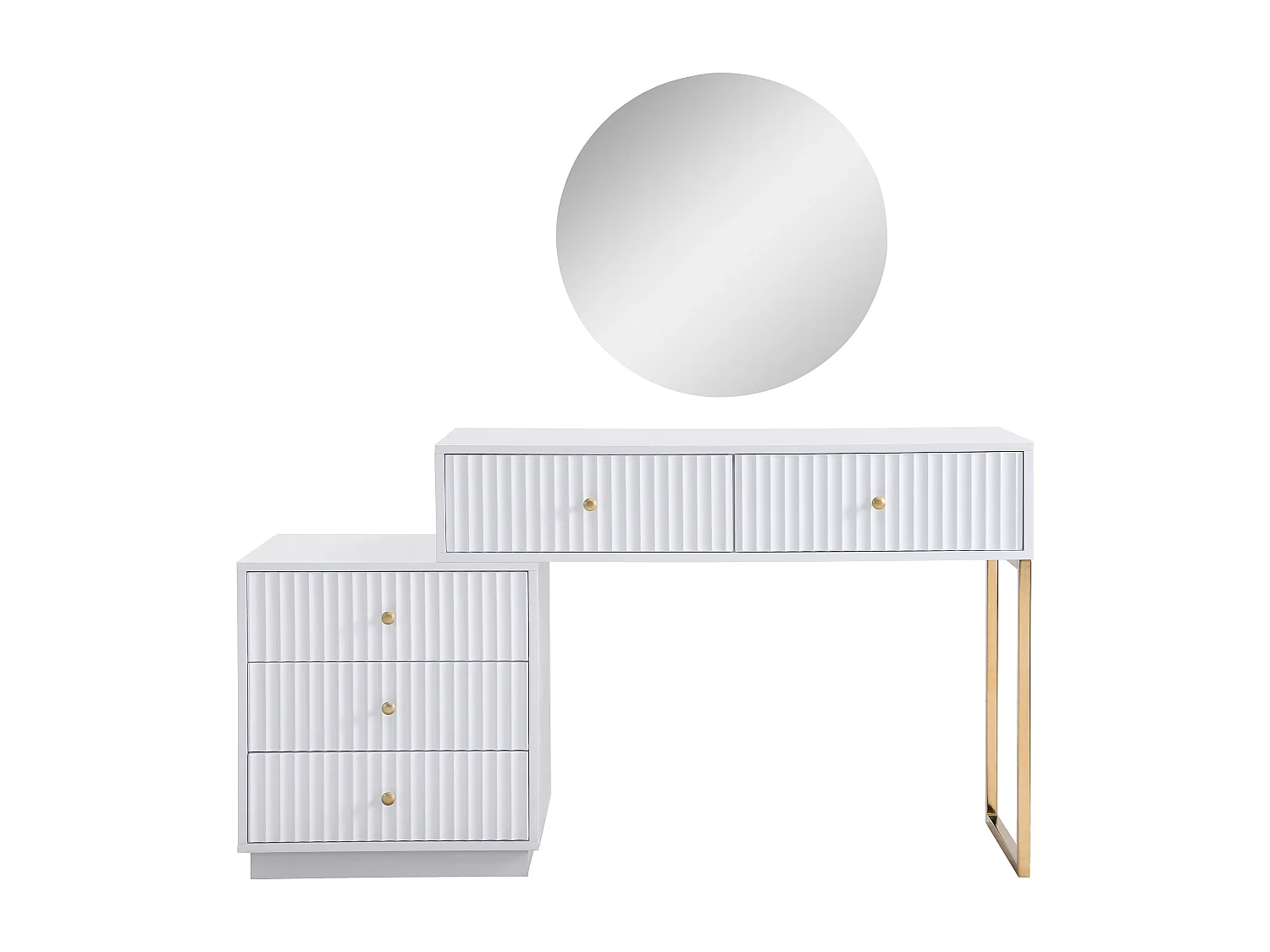 Coiffeuse avec miroir - 5 tiroirs - Blanc et doré - PEROLIA