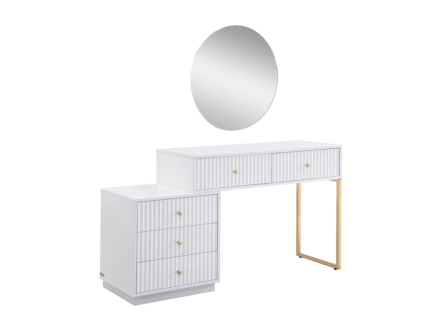 Coiffeuse avec miroir - 5 tiroirs - Blanc et doré - PEROLIA