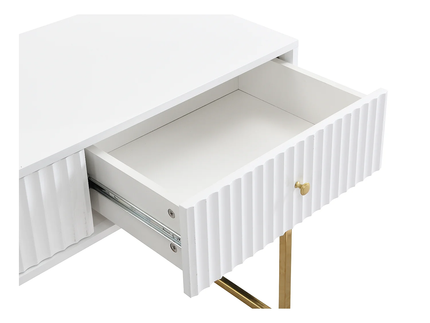 Coiffeuse avec miroir - 5 tiroirs - Blanc et doré - PEROLIA