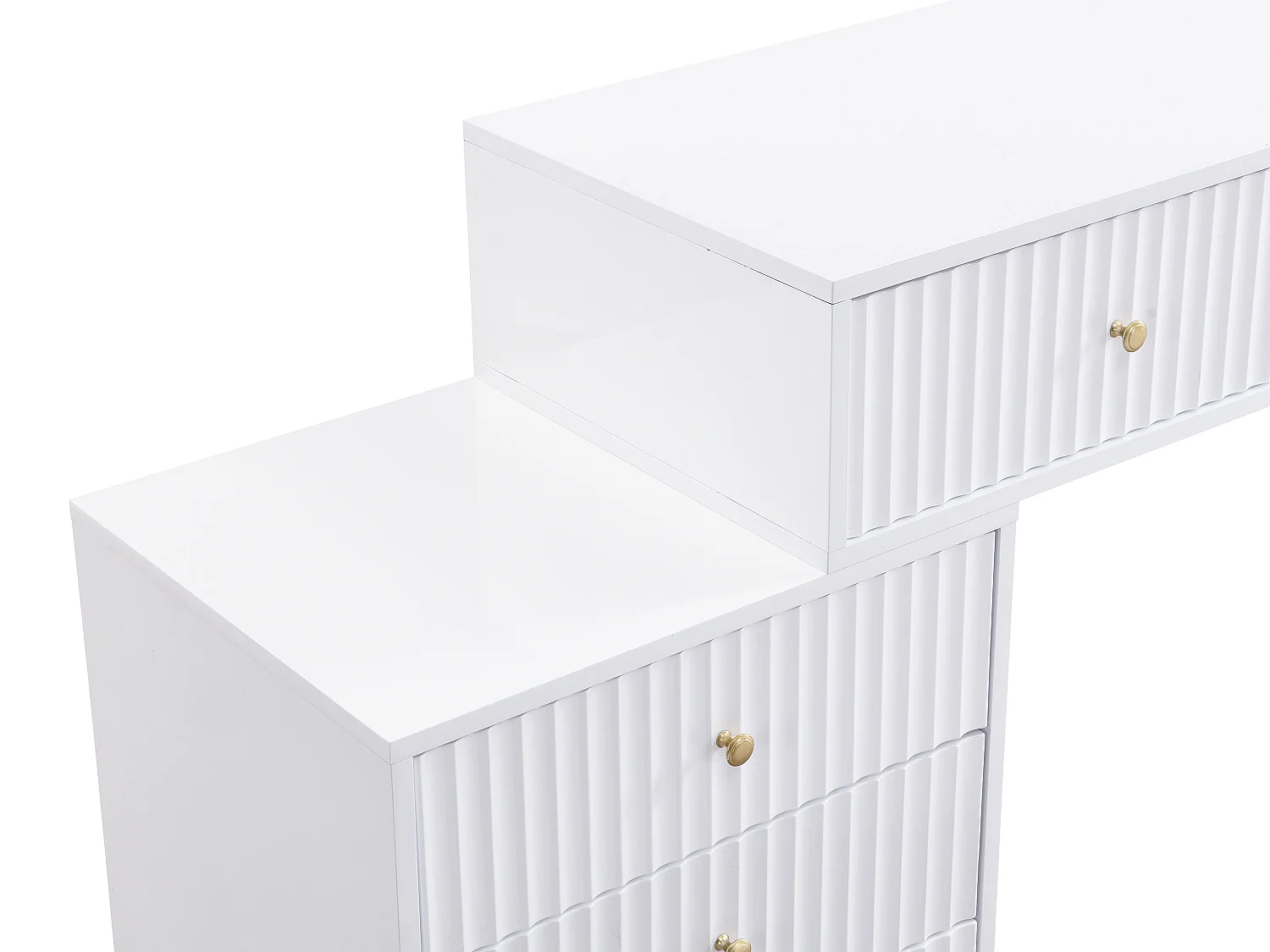 Coiffeuse avec miroir - 5 tiroirs - Blanc et doré - PEROLIA