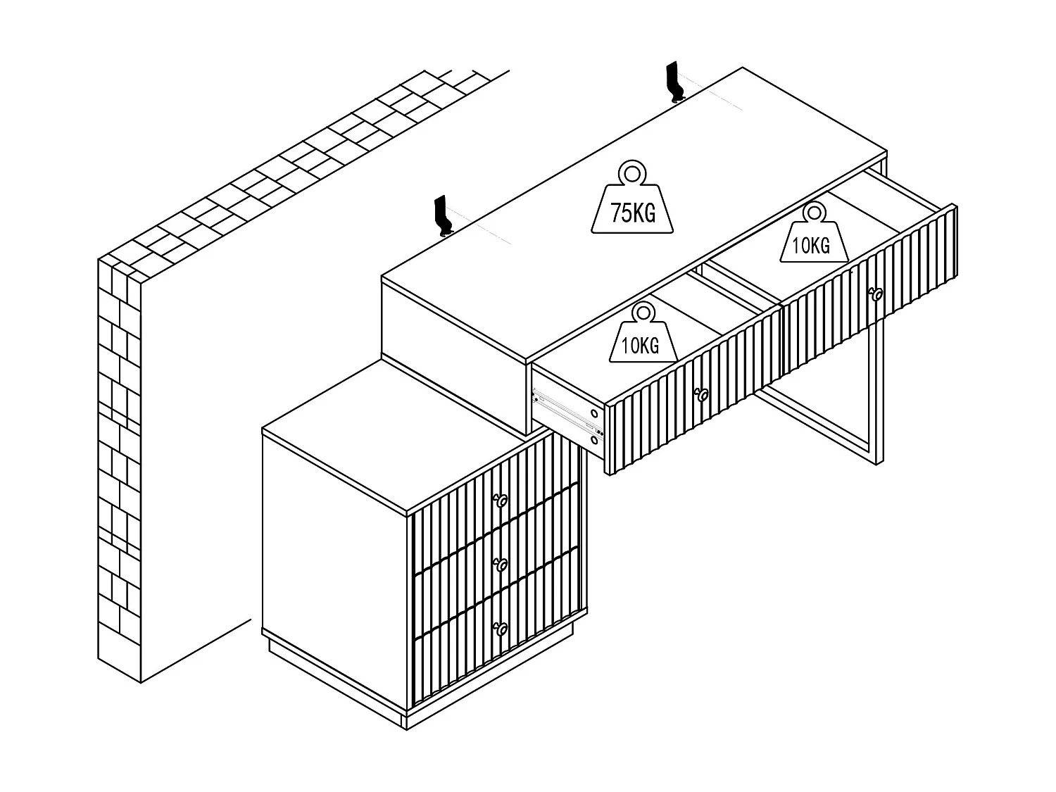 Coiffeuse avec miroir - 5 tiroirs - Blanc et doré - PEROLIA