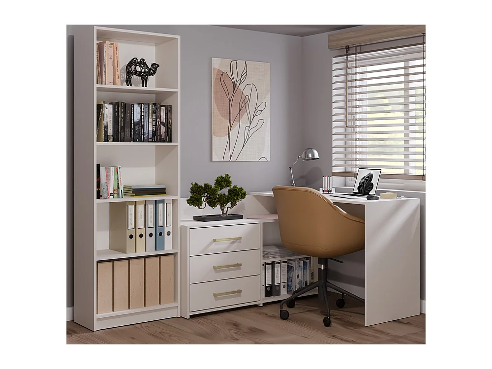 MOLINE - Escritorio esquinero con almacenaje - 3 cajones + 2 estantes - 120x50x76 cm - Escritorio para ordenador